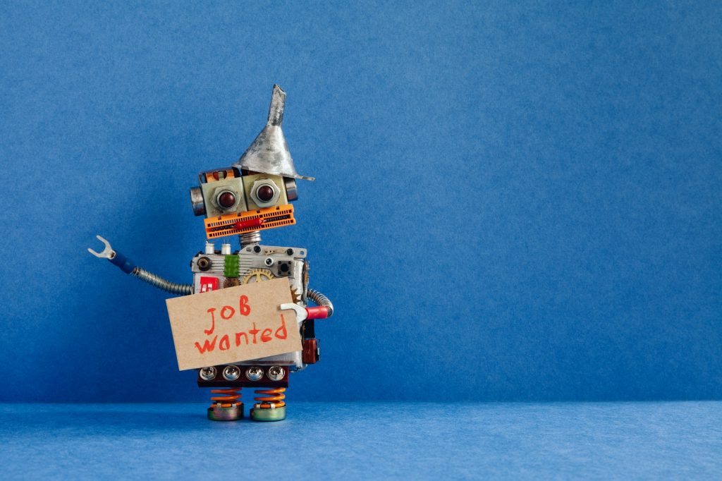 Job search concept. Robot wants to get a job.
